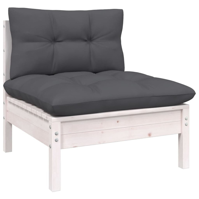  Patio Middle Sofa with Cushions White Solid Pinewood A949-806635