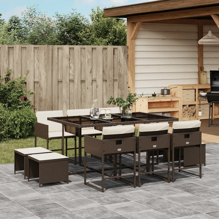 11 Piece Patio Dining Set with Cushions Brown Poly Rattan A949-3278096