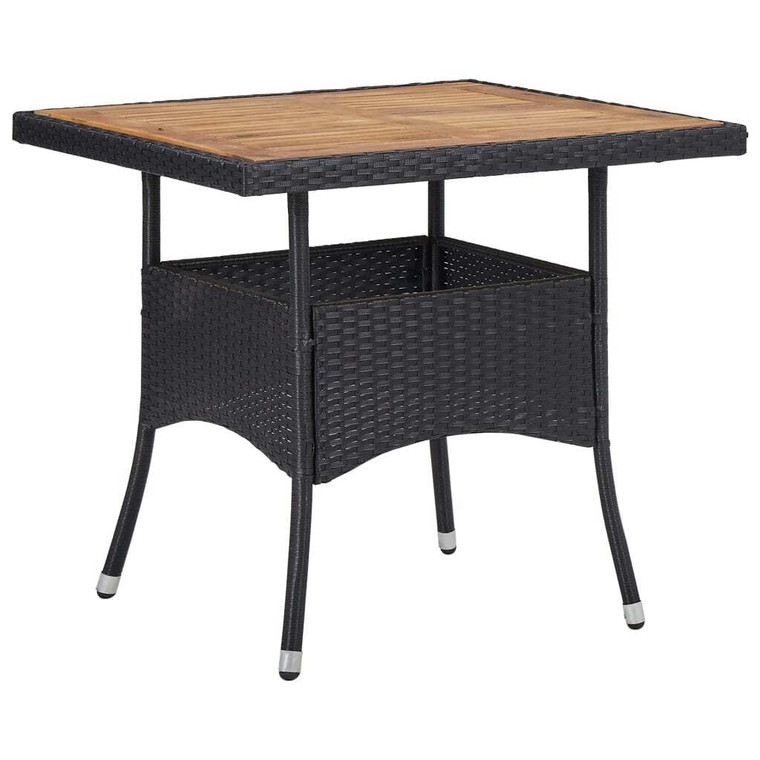 Patio Dining Table Black Poly Rattan and Solid Acacia Wood A949-46171