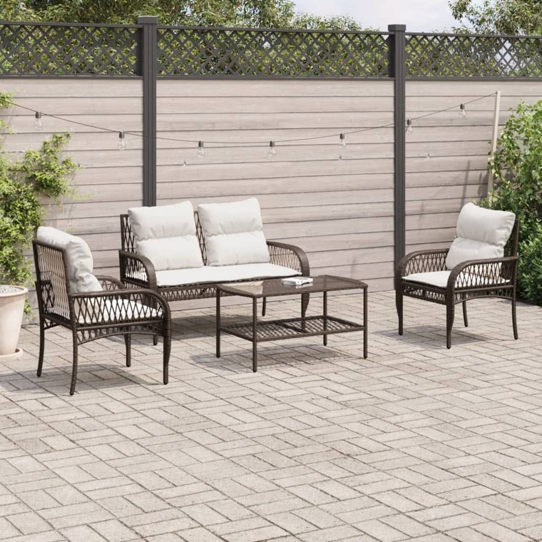 4 Piece Patio Sofa Set with Cushions Brown Poly Rattan A949-368728
