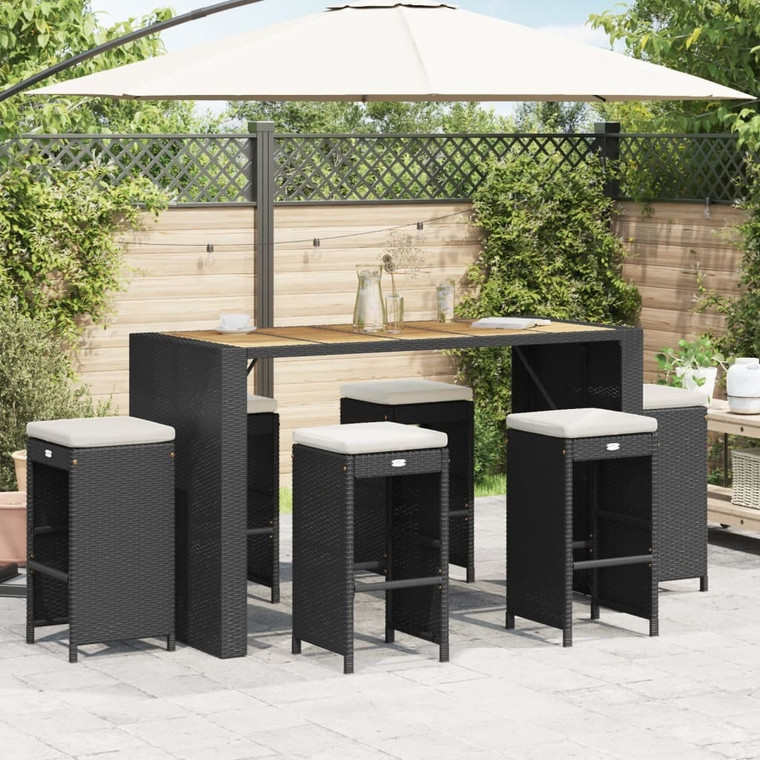 Patio Bar Stools with Cushions 6 pcs Black Poly Rattan A949-368692