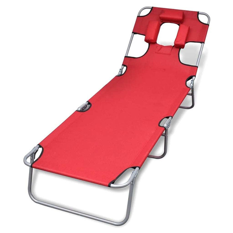 Folding Sun Lounger with Head Cushion Powder-coated Steel Red A949-41483