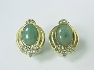 20x26mm Aventurine & Cubic Zircon Clips Earring [e1345]