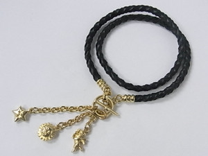 Black Leather Chocker With 18K Gold Plated Charm [e1545]