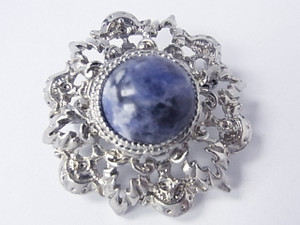 40mm Sodalite 925 Sterling Silver Brooch [e679]