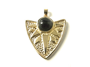 925 Sterling Silver Gold Plated 30x35mm Black Onyx Pendant [e1122]