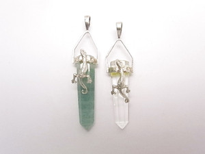 925 Sterling Silver 48mm Crystal & Aventurine Healing Crystal Point Pendant 2pcs. [e1257]