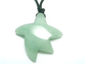 55mm (11mm Thick) Green Aventurine Star With Cord Necklace 36" [e1697]