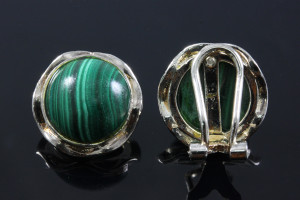 925 Sterling Silver 15mm A Grade Green Malachite Clip On+Post Earring [e2325]
