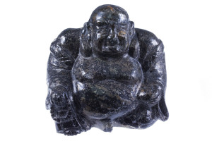 3.3" Black Gold Pyrite Happy Buddla Carving Collectible (Measure 82x76x52mm) [yc32]