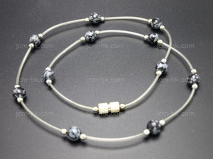 6mm Snowflake Obsidian Necklace 18" [e3038]