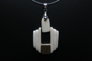28X42mm Buffalo Bone Dangling Designer Bead Pendant With Brass Setting [z1590]