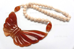 98x50mm Amber Horn & Buffalo Bone Necklace 18" [z7477]