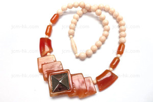 100x32mm Amber Horn & Buffalo Bone Necklace 18" with 925 Silver [z7487]