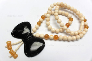 68x42mm Amber Horn & Buffalo Bone Necklace 24" [z7654]