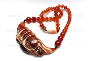 92x36mm Amber & Buffalo Horn Necklace 18" [z7498]