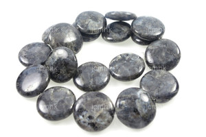 22mm Black Labradorite Coin Beads 7" natural [w654]