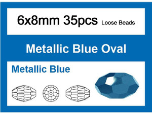 6x8mm Metallic Blue Crystal Faceted Rice Loose Beads 20pcs. [iuc12b21]