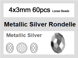4x3mm Metallic Silver Crystal Faceted Rondelle Loose Beads 60pcs. [iuc1b16]