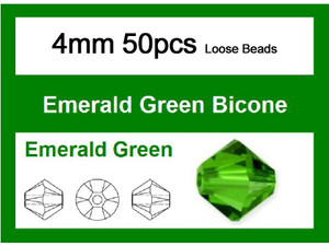 4mm Emerald Crystal Faceted Bicone Loose Beads 50pcs. [iuc21a17]