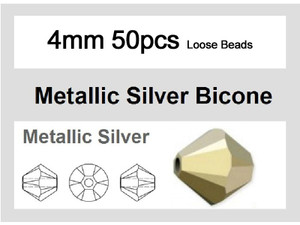 4mm Metallic Silver Crystal Faceted Bicone Loose Beads 50pcs. [iuc21b16]