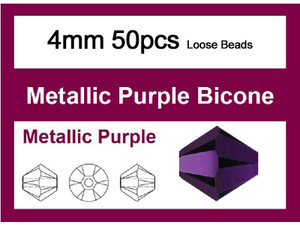 4mm Metallic Purple Crystal Faceted Bicone Loose Beads 50pcs. [iuc21b22]