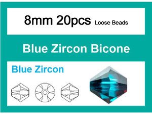 8mm Blue Zircon Crystal Faceted Bicone Loose Beads 20pcs. [iuc23a27]