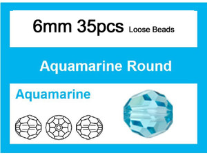 6mm Aquamarine Crystal Faceted Round Loose Beads 35pcs. [iuc7a26]