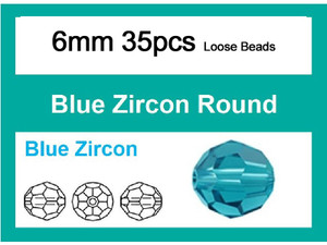 6mm Blue Zircon Crystal Faceted Round Loose Beads 35pcs. [iuc7a27]