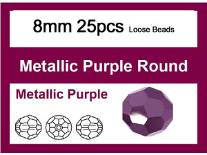 8mm Metallic Purple Crystal Faceted Round Loose Beads 25pcs. [iuc8b22]
