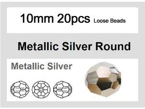 10mm Metallic Silver Crystal Faceted Round Loose Beads 20pcs. [iuc9b16]