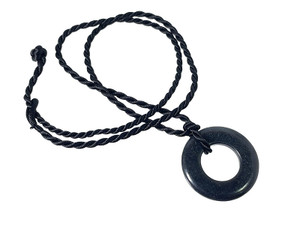 25mm Black Onyx Donut Pendant with Satin Rope Cord 17" & knot closure [y958ar]