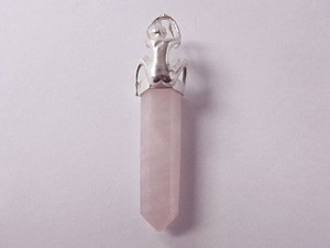925 Sterling Silver 50mm Rose Quartz Healing Crystal Point Pendant [y730-b1]