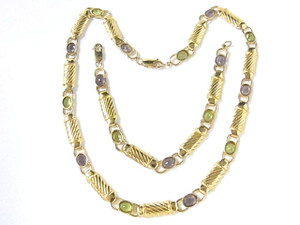 925 Sterling Silver Gold Plated Necklace 18" & Bracelet 7.5", 17pcs6x8mm Peridot & Amethyst [y704h]