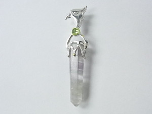 925 Sterling Silver 55mm Fluorite Healing Crystal Point Pendant [y827c]