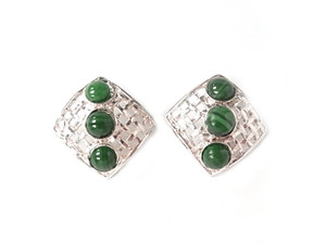 925 Sterling Silver 30mm A Grade Green Malachite Post Earring [y805n]