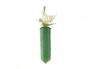 925 Sterling Silver 50mm Green Aventurine Healing Crystal Point Pendant [y808e]