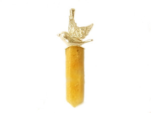 925 Sterling Silver 50mm Golden Jade Healing Crystal Point Pendant. [y808d]