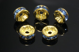 6mm Gold Plated Sapphire Crystal Rondelle Beads 10pcs. [y227a]