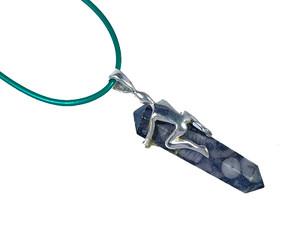 925 Sterling Silver 45mm Fossil Jasper Healing Crystal Point Pendant [y734-b27]