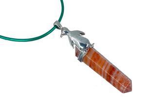 925 Sterling Silver 50mm Red Malachite Peguin Healing Crystal Point Pendant [y733-a17]