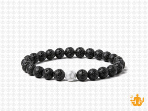 6mm Volcano Black Lava Elastic Bracelet 7.5" natural [b2d50w]