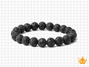 8mm Volcano Black Lava Elastic Bracelet 7.5" natural [b3d50]