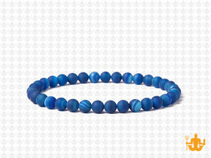 4mm Matte Blue Banded Agate Elastic Bracelet 7.5" dyed [b1f22m]