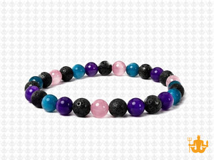4mm Lava+Agate+Rose Quartz Elastic Bracelet 7.5" dyed [b1s25]