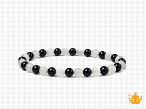 4mm Snow Jade + Onyx Elastic Bracelet 7.5" [b1s35]
