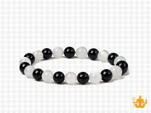 6mm Snow Jade + Onyx Elastic Bracelet 7.5" [b2s35]