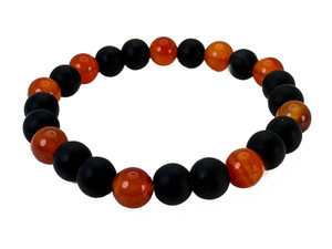 6mm Carnelian + Matte Onyx Elastic Bracelet 7.5" [b2s38]