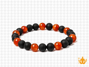 6mm Carnelian + Matte Onyx Elastic Bracelet 7.5" [b2s38]