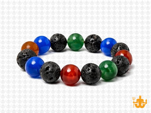 10mm Mix Agate + Matte Onyx Elastic Bracelet 7.5" dyed [b4s23]